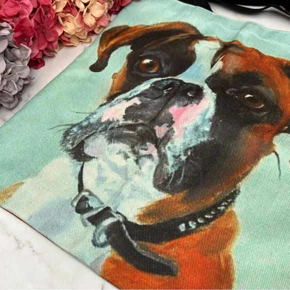 Eco-Friendly Handsome Brown and White Boxer Dog Folding Tote Bag - Picture 6 of 13